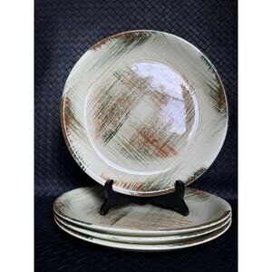 Vernon Ware 4 Dinner Plates In The Raffia Pattern 10 Inch Vintage 1953 USA EUC